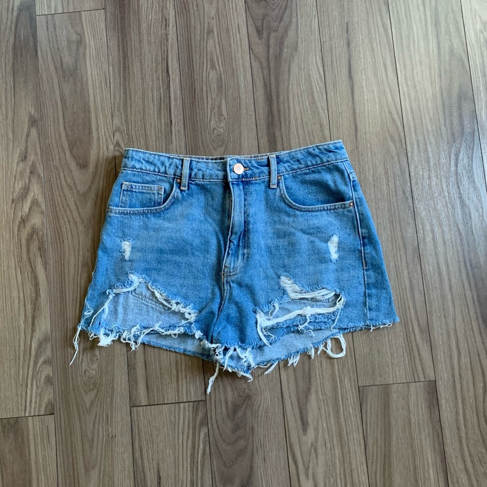 Distressed jean shorts